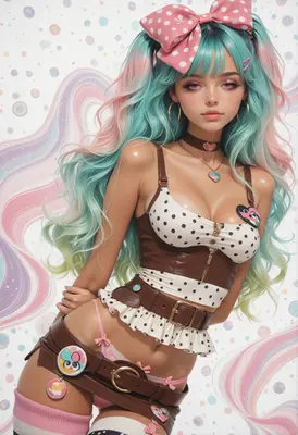 Pastel Dream Girl with Polka Dots