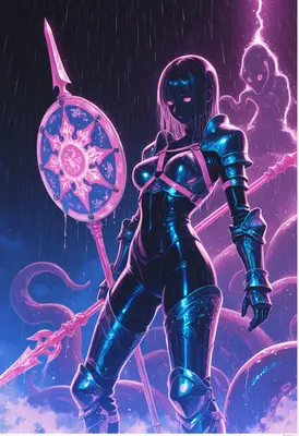 Neon Warrior in the Storm