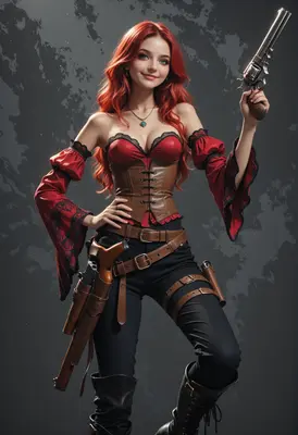 Redheaded Gunslinger in Steampunk Attire