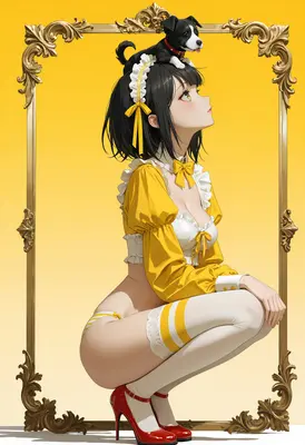 Maid with Puppy in Golden Frame