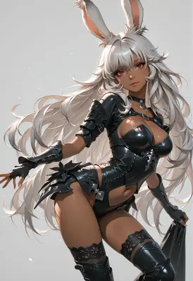 Elegant Viera Warrior in Black Leather