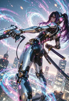 Cybernetic Warrior Overlooking The City