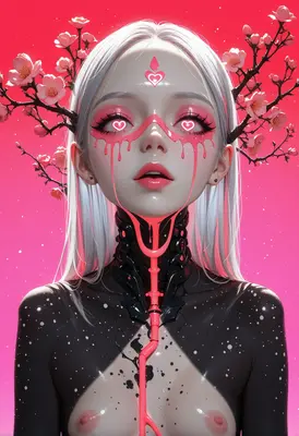 Cybernetic Blossom Heart Android Portrait