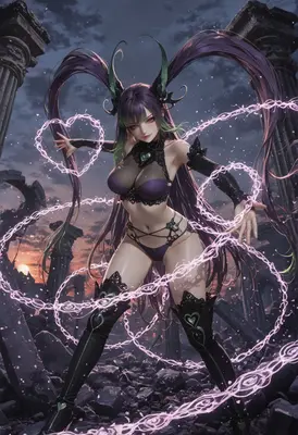 Dark Enchantress Amidst Ancient Ruins