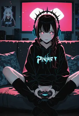 Gamer Girl in Neon Room