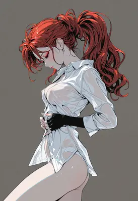 Red Haired Beauty in Wet Shirt