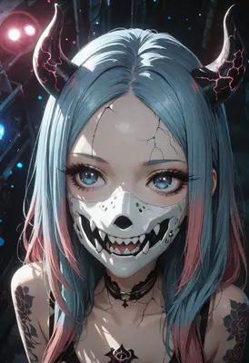 Cybernetic Demon Girl With Skull Mask