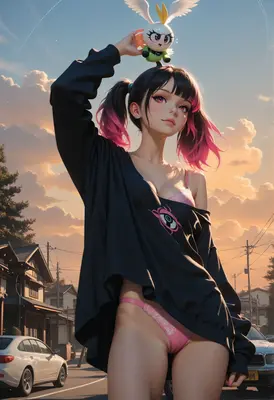 Anime Girl With Her Winged Plushie