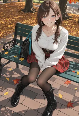 Autumn Afternoon Park Bench Portrait