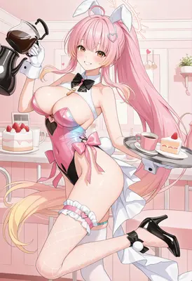 Sweet Bunny Cafe Waitress Serving Coffee