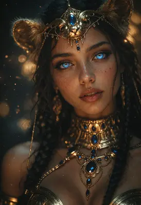 Gilded Feline Goddess Portrait