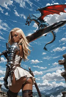 Blonde Warrior and Her Dragon Companion