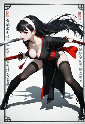 Warrior Maiden in Black and Red