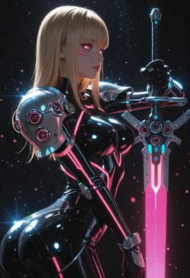 Cybernetic Warrior with Glowing Blade
