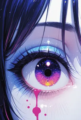 Cosmic Gaze with Neon Tears