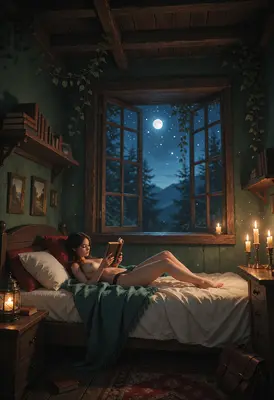 Midnight Reading in a Cozy Cabin