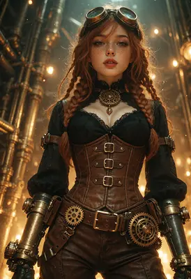 Steampunk Engineer with Braided Red Hair