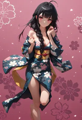 Beautiful Girl in Floral Kimono