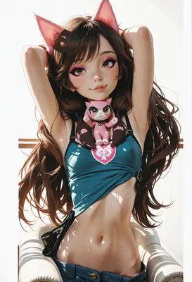 Cute Cat Girl with Pink Companion