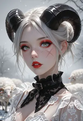 Ethereal Horned Maiden in Snowy Pasture