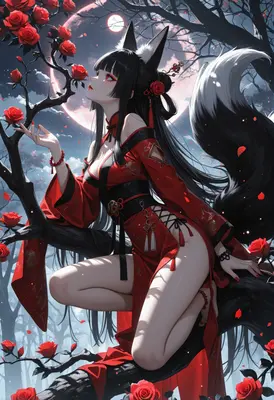 Kitsune Under the Crimson Moon