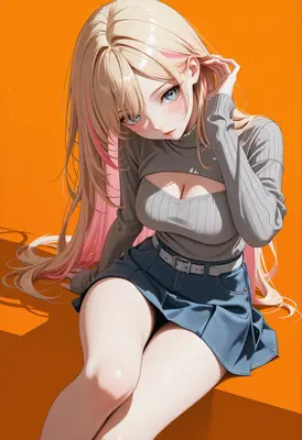 Blonde Anime Girl in Grey Sweater