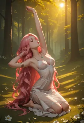 Elf Maiden Awakening in Golden Sunlight