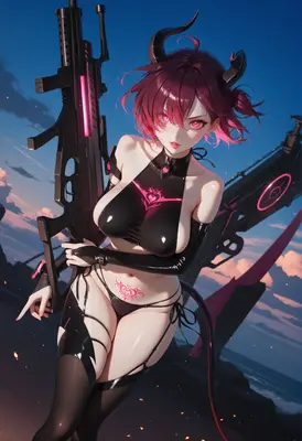 Demon Warrior with Futuristic Rifle