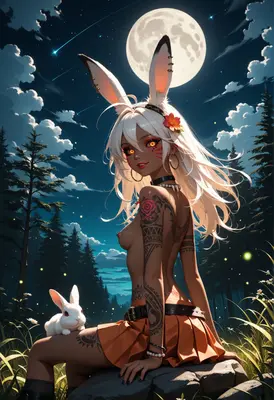 Moonlit Rabbit Girl Under The Stars