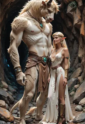 Minotaur Guardian and the Blonde Elf