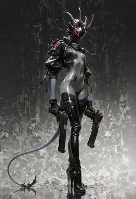 Cybernetic Demon Gunslinger in Latex