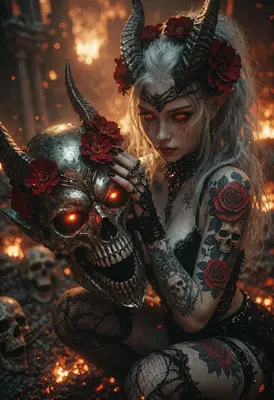 Demon Queen Holding A Cursed Skull