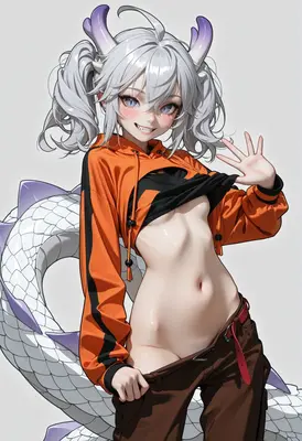 Playful Dragon Girl in Orange Hoodie