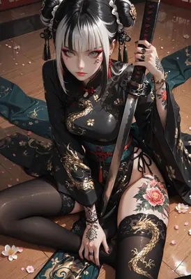 Dragon Warrior with Katana and Ink