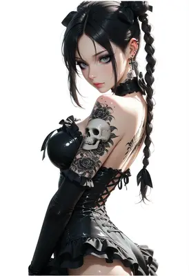 Gothic Beauty with Skull Tattoo