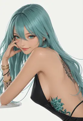 Turquoise Haired Beauty with Tattoos