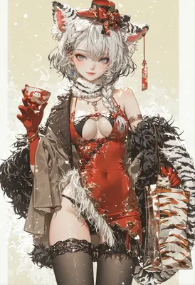 Elegant Tiger Girl Winter Tea Time