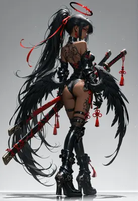 Black Winged Warrior with Twin Katanas