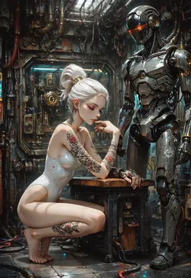 Cyborg Companion in Industrial Workshop