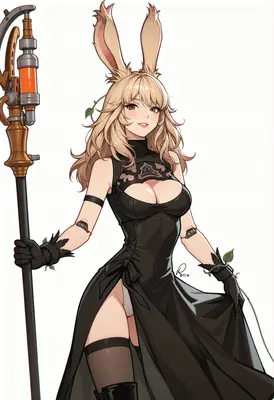 Steampunk Bunny Girl with Mechanical Staff