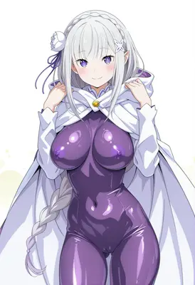 Emilia in a Shiny Purple Bodysuit