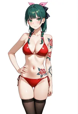 Tattooed Beauty in Red Bikini