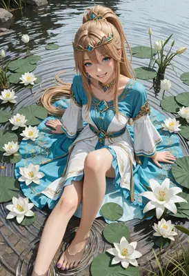 Princess Resting Among Floating Water Lilies