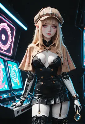 Cyborg Detective in Neon Arcade