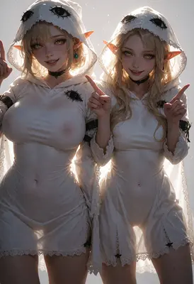 Twin Elves in White Hoods