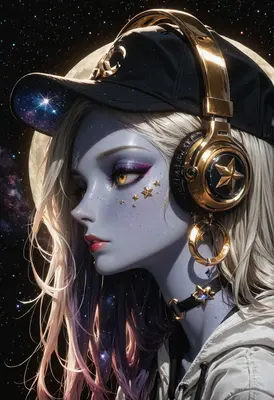 Celestial Girl With Golden Headphones