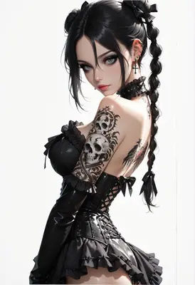 Gothic Beauty with Intricate Skull Tattoos