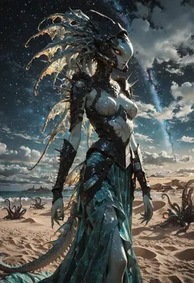Celestial Alien Queen on Desert Shore