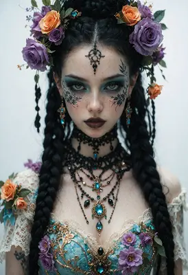 Gothic Floral Queen with Intricate Jewelry