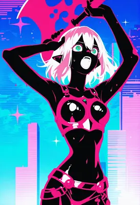 Neon Cyberpunk Warrior with Giant Axe